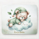 Green Boho Sleeping Teddy Bär Niedlich Mousepad (Vorne)