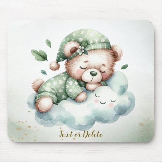 Green Boho Sleeping Teddy Bär Niedlich Mousepad (Vorne)