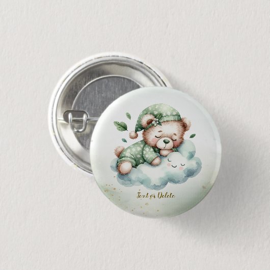 Green Boho Sleeping Teddy Bear Niedliches Party Button (Vorne & Hinten)