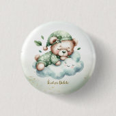 Green Boho Sleeping Teddy Bear Niedliches Party Button (Vorderseite)