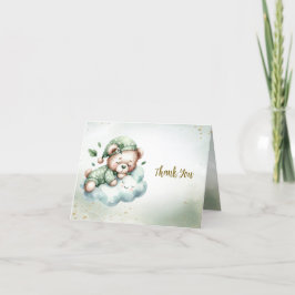 Green Boho Sleeping Teddy Bear Niedliches Party Dankeskarte