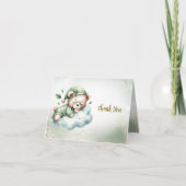 Green Boho Sleeping Teddy Bear Niedliches Party Dankeskarte (Vorderseite)