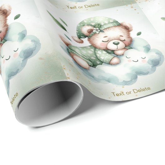 Green Boho Sleeping Teddy Bear Niedliches Party Geschenkpapier (Rolleneckpunkt)