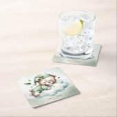 Green Boho Sleeping Teddy Bear Niedliches Party Rechteckiger Pappuntersetzer (Vor Ort)