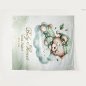 Green Boho Sleeping Teddy Bear Niedliches Party Wandteppich (Vorderseite (Horizontal))