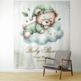 Green Boho Sleeping Teddy Bear Niedliches Party Wandteppich