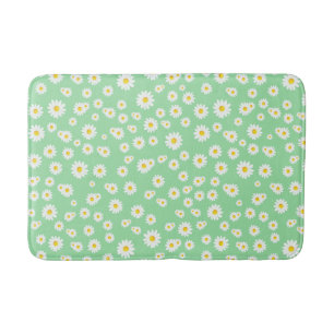 Green Boho Spring Daisies Pattern Badematte