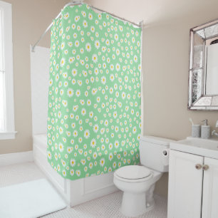 Green Boho Spring Daisies Pattern Duschvorhang