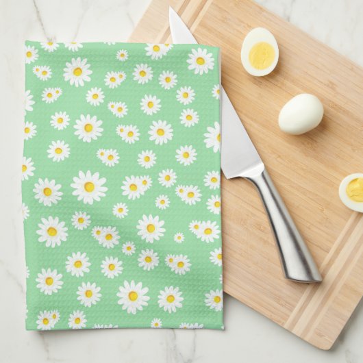 Green Boho Spring Daisies Pattern Geschirrtuch (Viertel Falte)