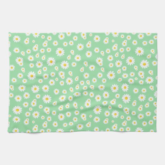 Green Boho Spring Daisies Pattern Geschirrtuch (Horizontal)