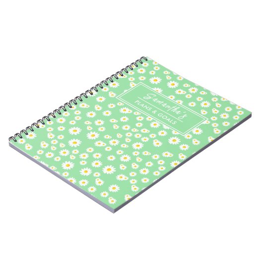 Green Boho Spring Daisies Pattern Notizblock (Linke Seite)