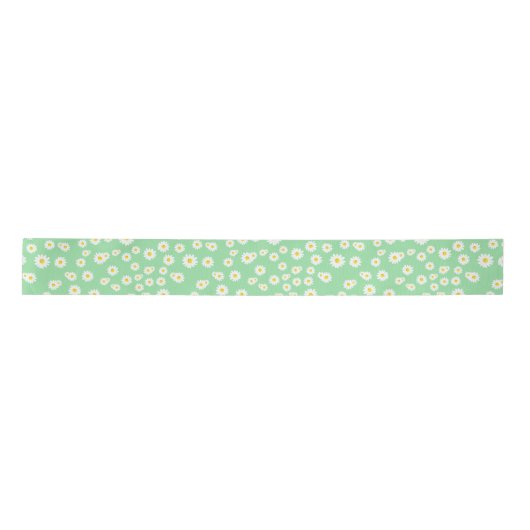 Green Boho Spring Daisies Pattern Satinband (Vorderseite)