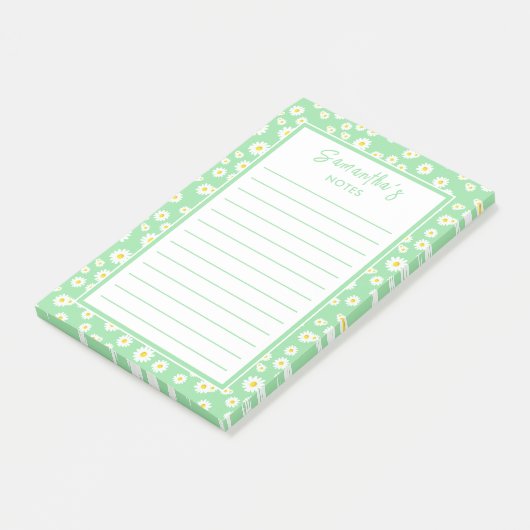 Green Boho Spring Daisies Post-it Klebezettel (angewinkelt)