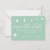 Green Boho Starry Wedding Save the Date Card Mitteilungskarte (Vorderseite)