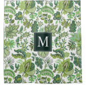 Green Boho Vintag Floral Monogram Duschvorhang (Vorderseite)