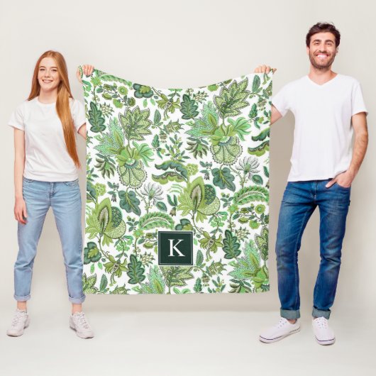 Green Boho Vintag Floral Monogram Fleecedecke (Beispiel)