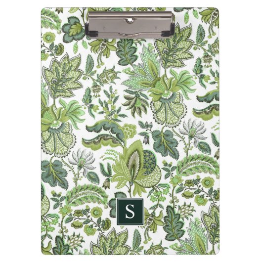 Green Boho Vintag Floral Monogram Klemmbrett (Vorderseite)
