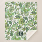 Green Boho Vintag Floral Monogram Sherpadecke (Vorderseite)