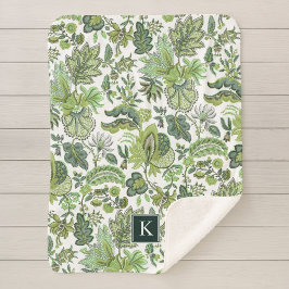 Green Boho Vintag Floral Monogram Sherpadecke
