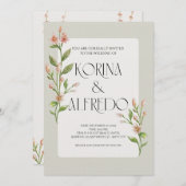 Green Boho Watercolor Botanical Wedding Invitation Einladung (Vorne/Hinten)