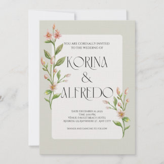Green Boho Watercolor Botanical Wedding Invitation Einladung