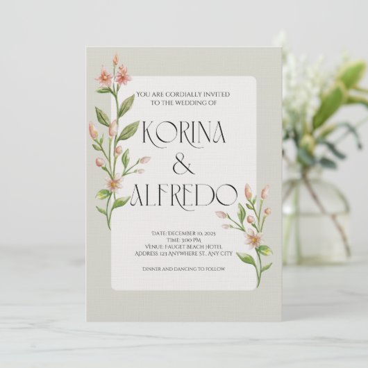Green Boho Watercolor Botanical Wedding Invitation Einladung (Stehend Vorderseite)