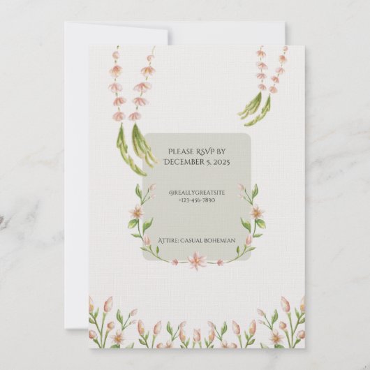 Green Boho Watercolor Botanical Wedding Invitation Einladung (Rückseite)
