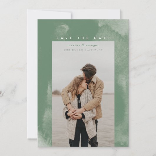 Green Boho Watercolor Save the Date (Vorderseite)