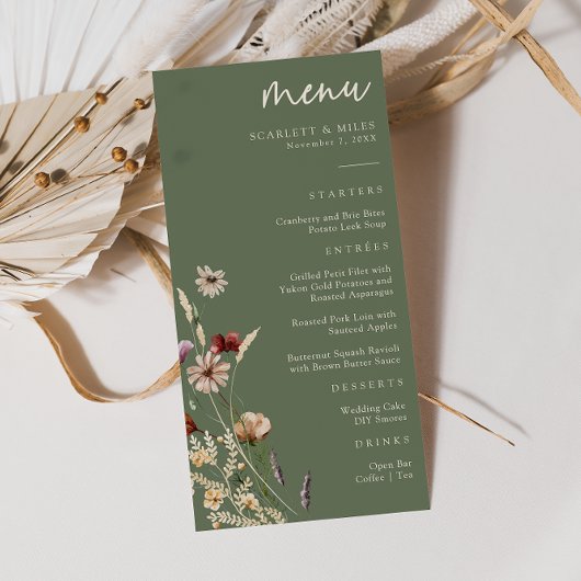 Green Boho Wedding Menu Menükarte