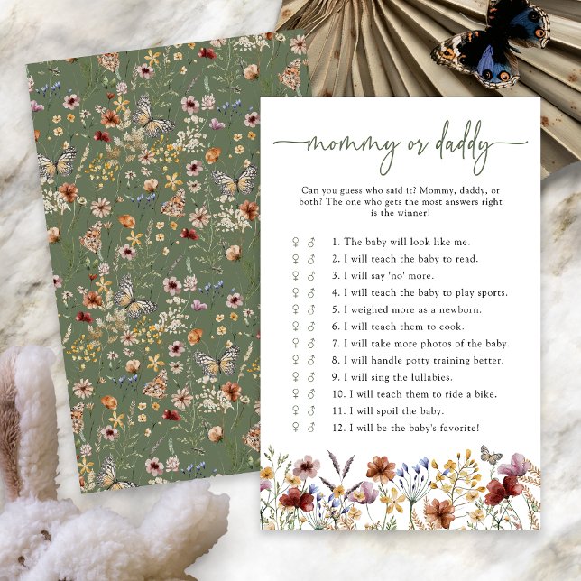 Green Boho Wildblume Baby Showspiel (Sage Green Boho Wildflower Baby Shower Game with Butterfly by Painted Paperie
)