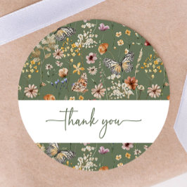 Green Boho Wildblume Babyaufkleber Runder Aufkleber