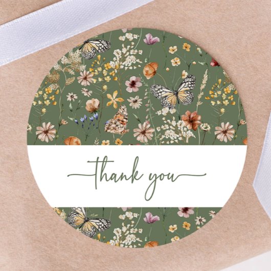 Green Boho Wildblume Babyaufkleber Runder Aufkleber