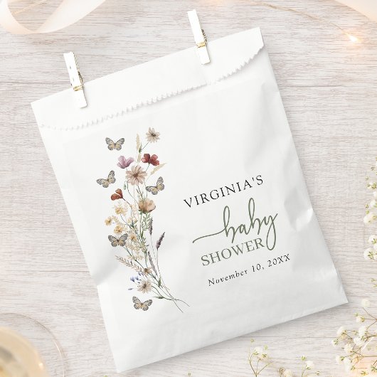 Green Boho Wildblume Babydusche Geschenktütchen