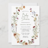 Green Boho Wildblume Kinderdusche Einladung (Vorderseite)