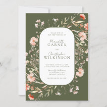 Green Boho Wildblumen Foto Hochzeit Einladung