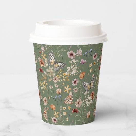 Green Boho Wildblumen Pappbecher (Rückseite)