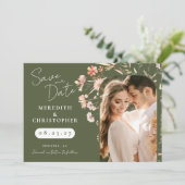 Green Boho Wildblumen Wedding Foto Save The Date (Stehend Vorderseite)