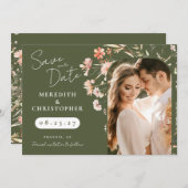Green Boho Wildblumen Wedding Foto Save The Date (Vorne/Hinten)