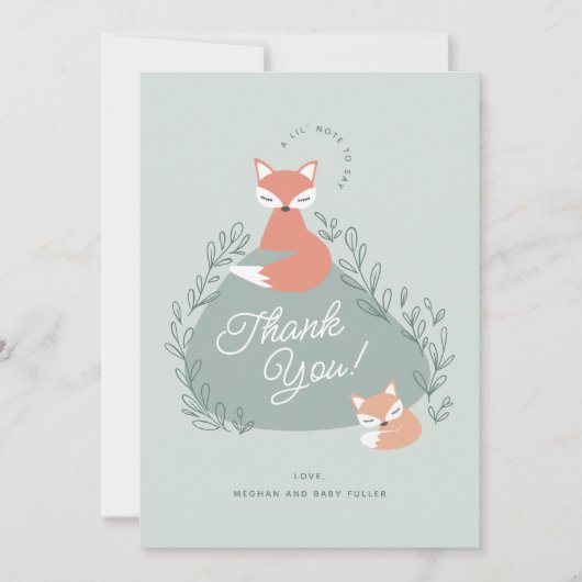 Green Boho Woodland Foxes Babydusche Flat Dankeskarte (Vorderseite)