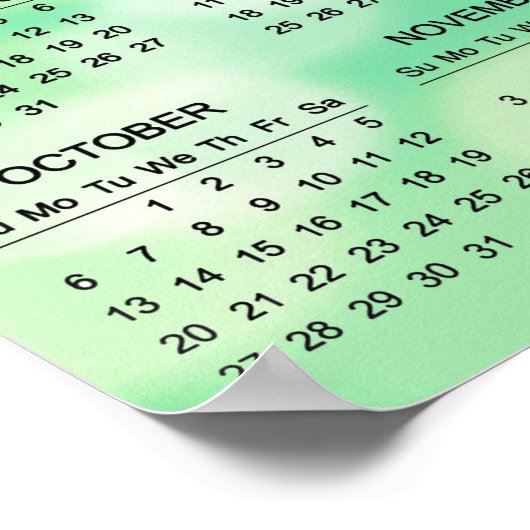 Green Bokeh Abstract Design 2024 Kalenderposter Poster (Ecke)