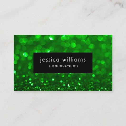 Green Bokeh Glitzer & Glitzern Black Accents Visitenkarte (Vorderseite)