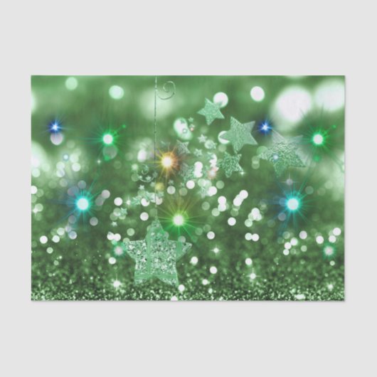 Green Bokeh Imitats Glitzer & farbenfrohe Sterne Seidenpapier (Vorderseite)