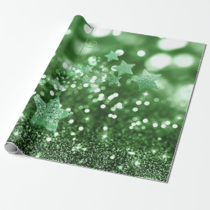 Green Bokeh Imitats Glitzer & Stars Geschenkpapier