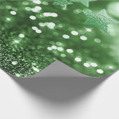 Green Bokeh Imitats Glitzer & Stars Geschenkpapier (Ecke)