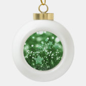 Green Bokeh Imitats Glitzer & Stars Keramik Kugel-Ornament (Vorderseite)