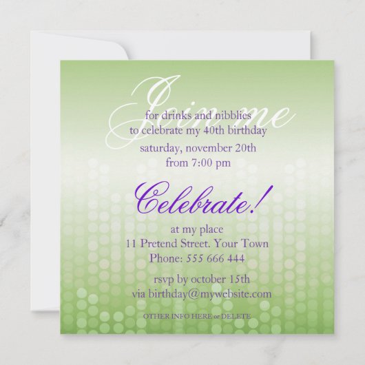 Green Bokeh Party Lights Birthday Einladung (Rückseite)