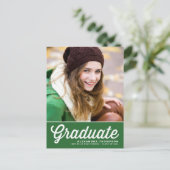 Green Bold Retro Script Foto Abschluss Postkarte (Stehend Vorderseite)