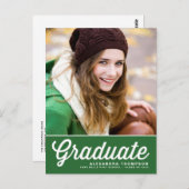 Green Bold Retro Script Foto Abschluss Postkarte (Vorne/Hinten)
