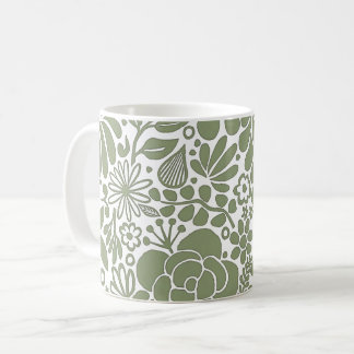 Green Bold Wild Blume & Blätter Garten Kaffeetasse