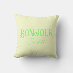 Green Bonjour Bonne Nuit Yellow Throw Kissen